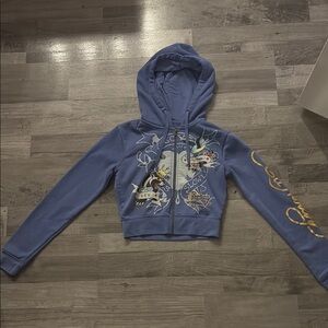 Ed Hardy Blue Graphic Hoodie Sweatshirt